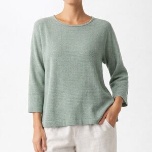 FLAX Jeanne Engelheart Green Linen Boxy Top Small